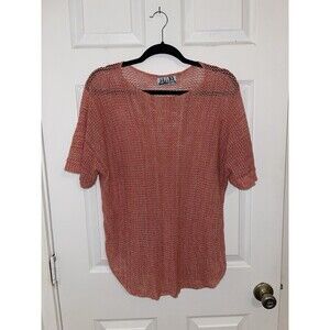 212 New York Woman’s Loose Knit Red Orange Short Sleeve Sweater 2XL